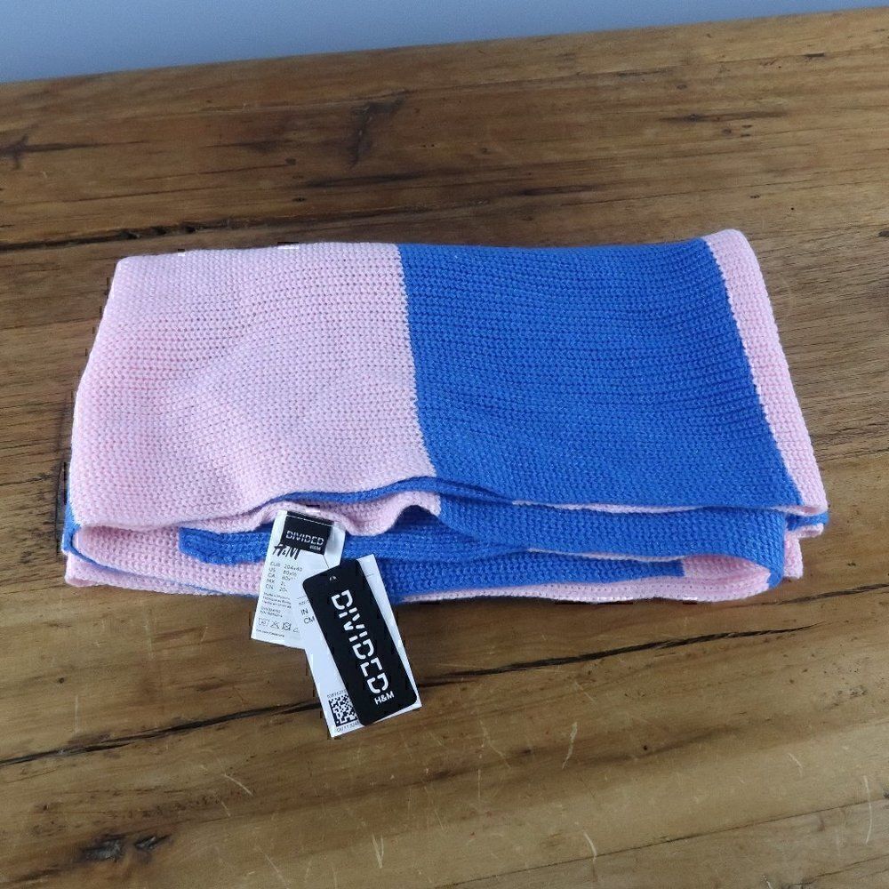 DIVIDED BY H&M PINK & BLUE COLORBLOCK KNIT SCARF 80" X 16" 